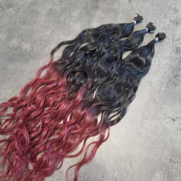 Preview: Bondings gelockt 55cm - Ombre 01 auf RED